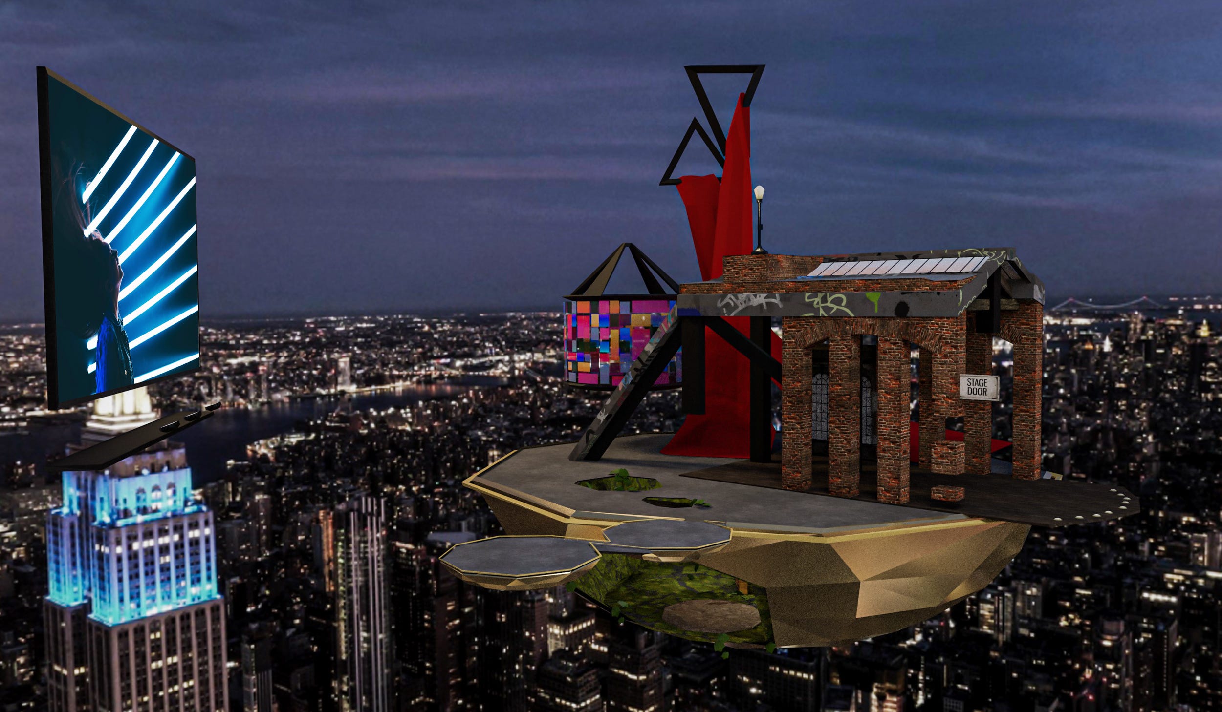 A scene inside Nowhere, a 3D events platform where you can participate in events and meet others in real-time over the net.